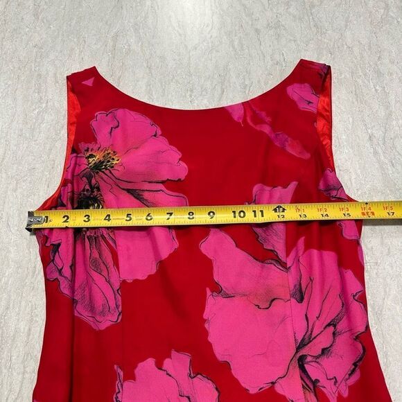 J Peterman Red Floral V Neck Sleeveless Midi Dress Women’s Size 4 - Picture 10 of 15